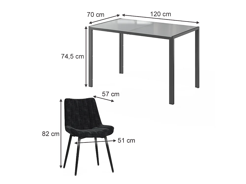 Dining table set grey 120x70x74.5 grand