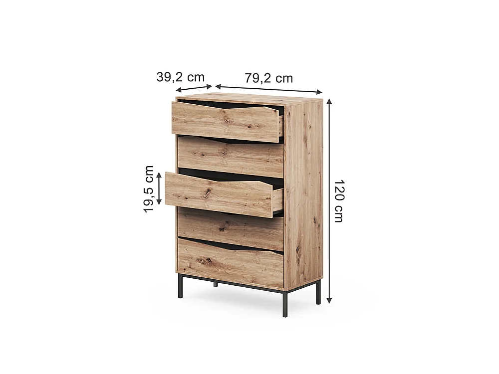 Cassettiera rovere/nero 79.2x39.2x120 elvano