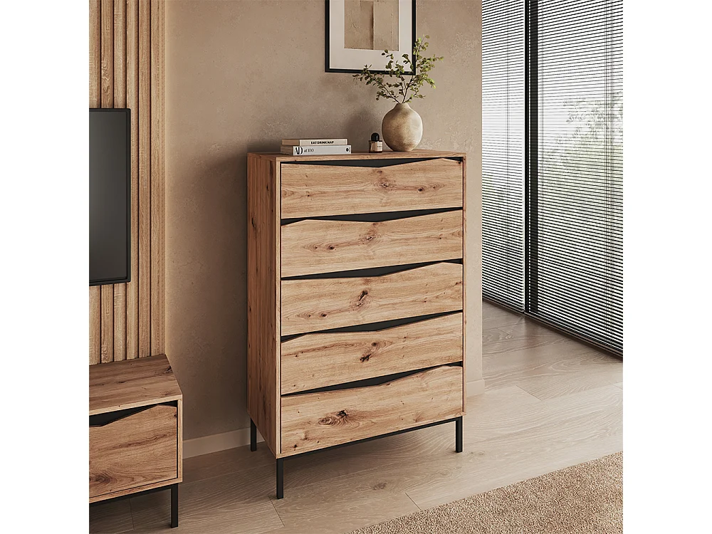 Cassettiera rovere/nero 79.2x39.2x120 elvano