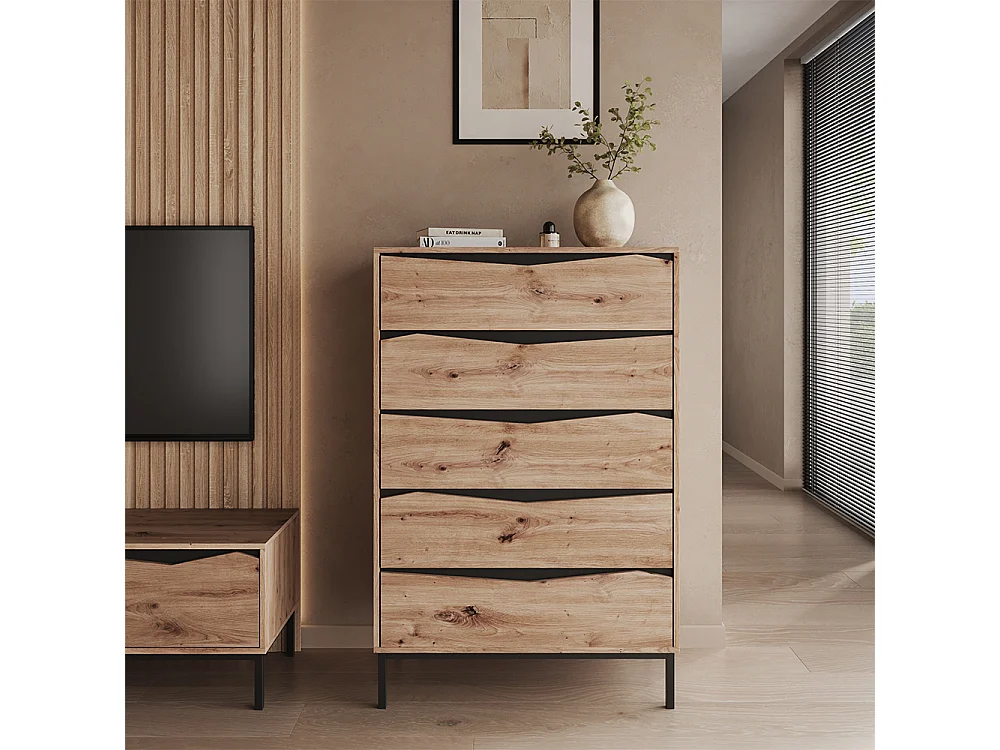 Cassettiera rovere/nero 79.2x39.2x120 elvano