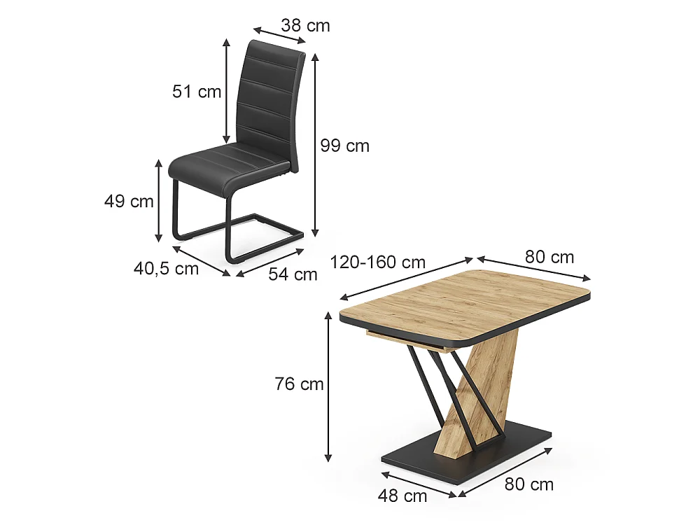 Ensemble de table à manger chêne de force doré 120x80x76 fenaro