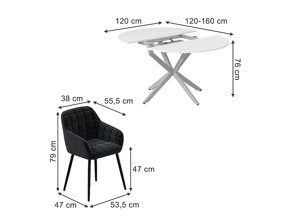 Dining table set white/grey 120x120x76.5 loyd