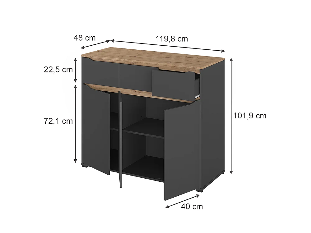Dressoir antraciet/artisanaal eiken 119.8x48x101.9 ruben