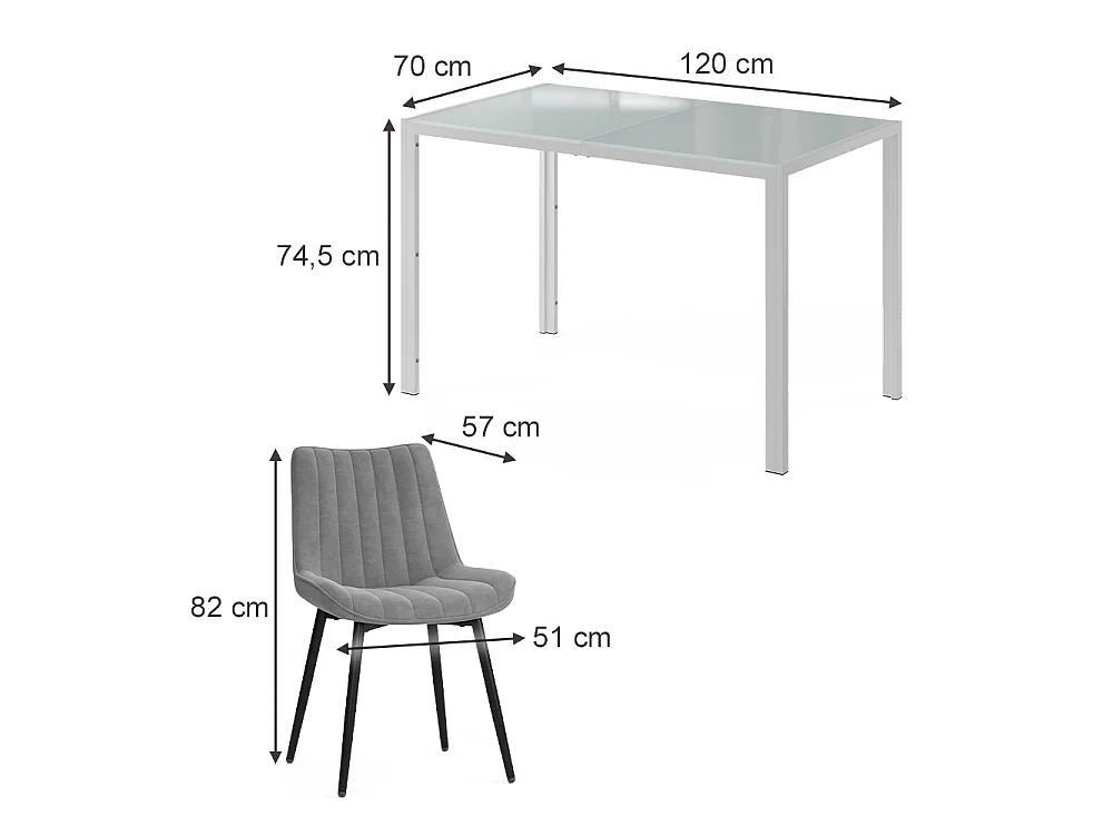 Dining table set white 120x70x74.5 grand