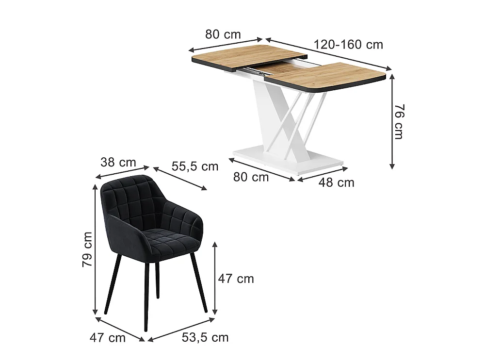 Dining table set goldkraft oak/white 120x80x77.4 fenaro