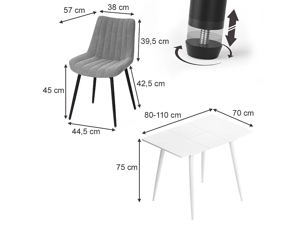 Ensemble table à manger blanc 110x70x75 beaver