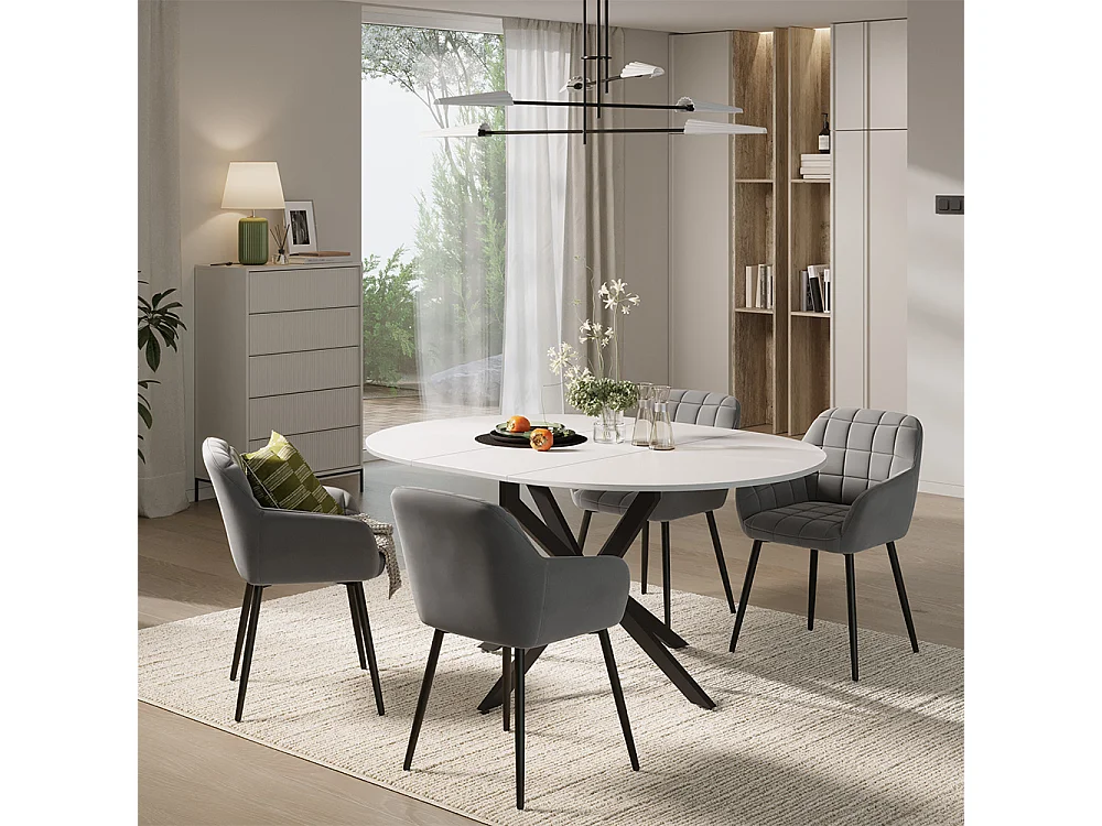 Dining table set white/black 120x120x76.5 loyd