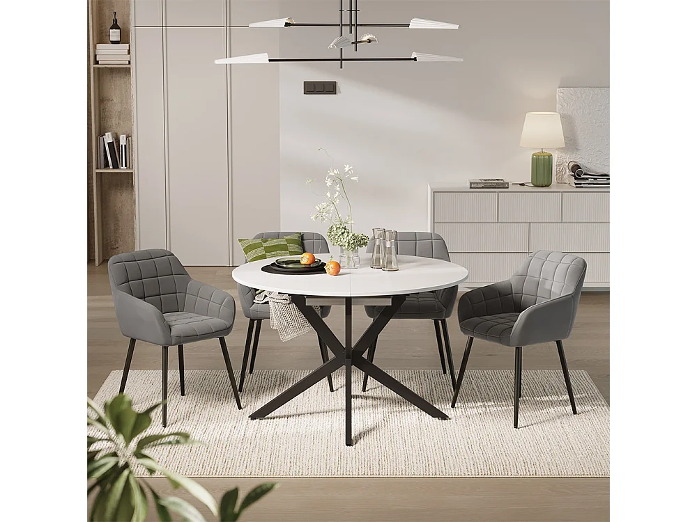 Dining table set white/black 120x120x76.5 loyd