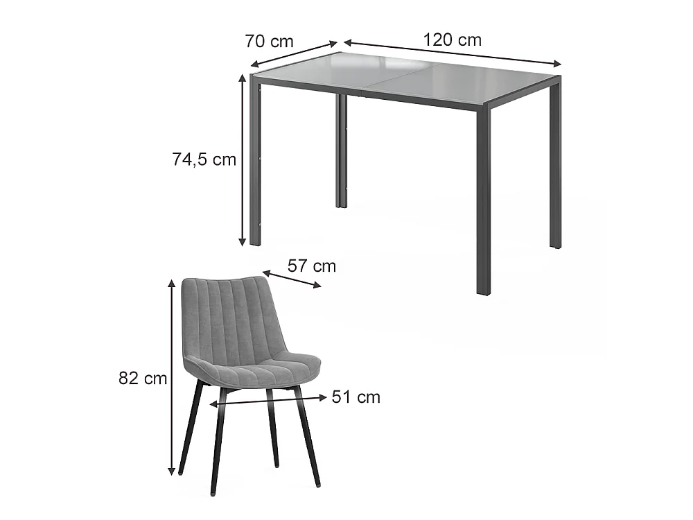 Dining table set grey 120x70x74.5 grand