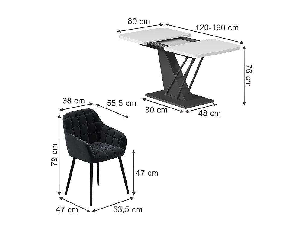 Dining table set white/black 120x80x77.4 fenaro