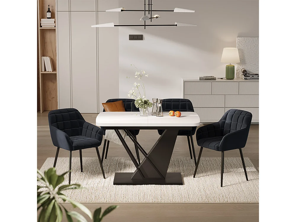 Dining table set white/black 120x80x77.4 fenaro