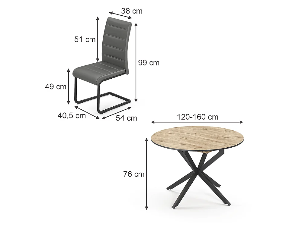 Dining table set rustic oak/black 120x120x76.5 loyd