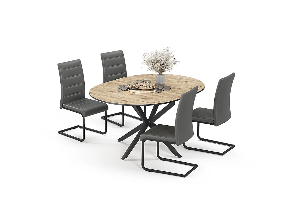 Dining table set rustic oak/black 120x120x76.5 loyd