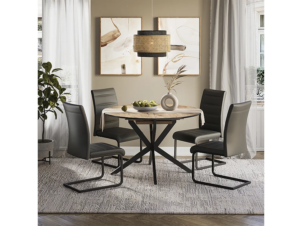 Dining table set rustic oak/black 120x120x76.5 loyd