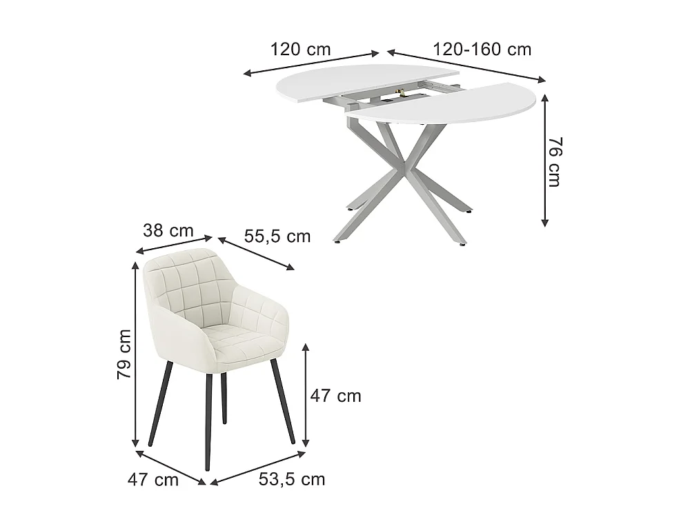 Dining table set white/grey 120x120x76.5 loyd