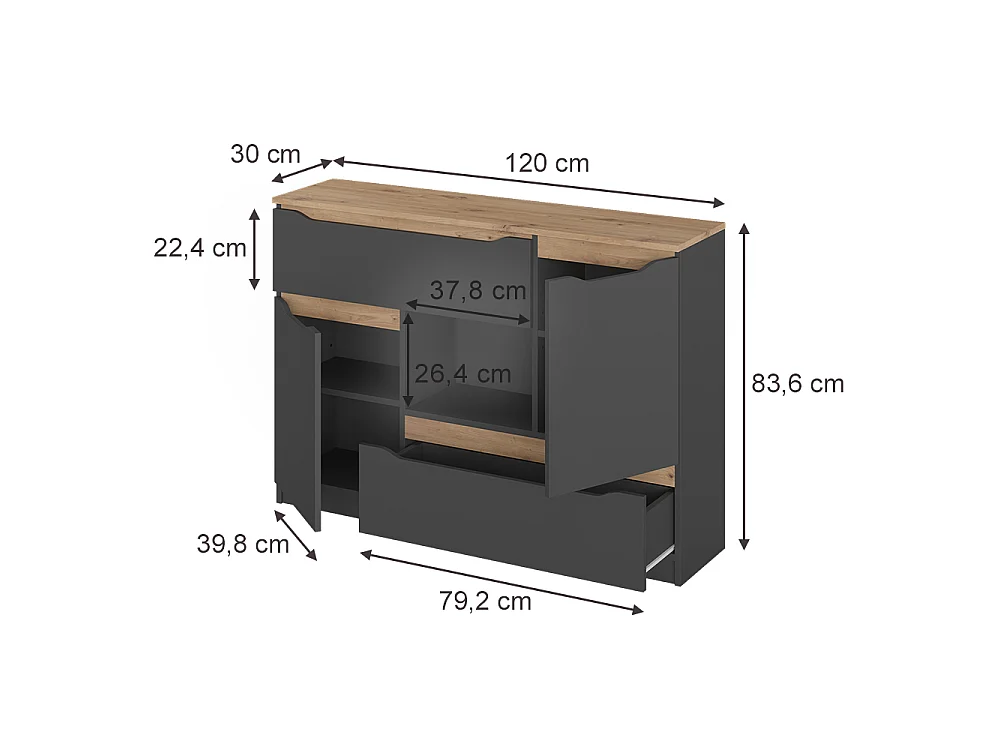 Dressoir antraciet/artisanaal eiken 120x30x83.6 ruben