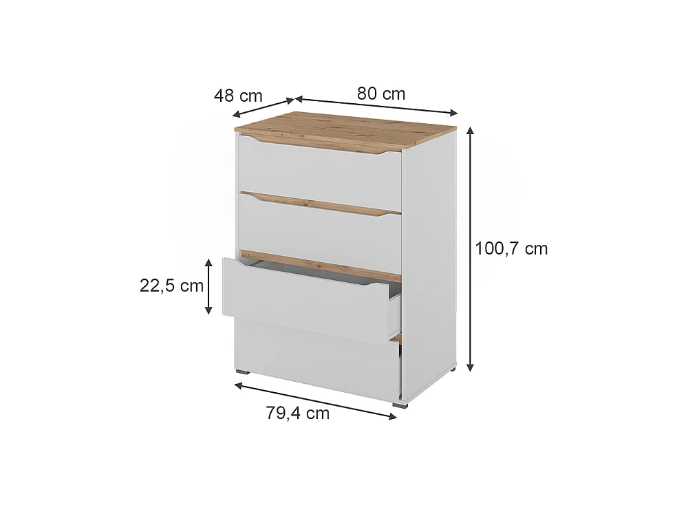 Cassettiera bianco/rovere artigianale 80x48x100.7 ruben