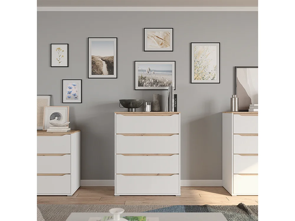 Cassettiera bianco/rovere artigianale 80x48x100.7 ruben