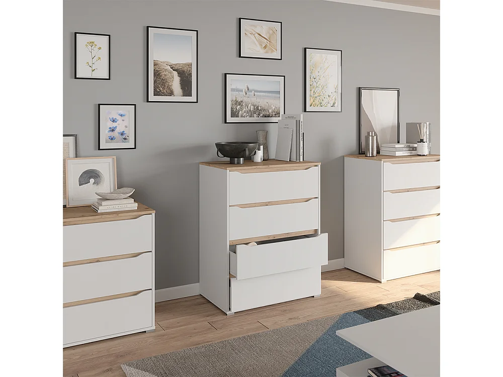 Cassettiera bianco/rovere artigianale 80x48x100.7 ruben