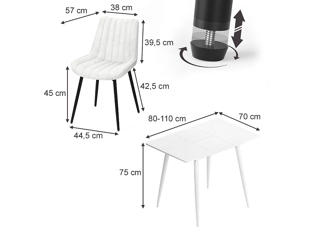 Ensemble table à manger blanc 110x70x75 beaver