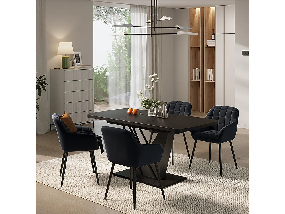 Eettafel set zwart 120x80x77.4 fenaro