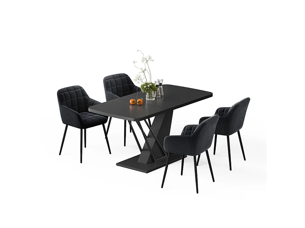 Eettafel set zwart 120x80x77.4 fenaro