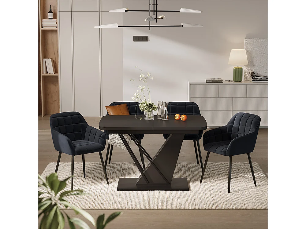 Eettafel set zwart 120x80x77.4 fenaro