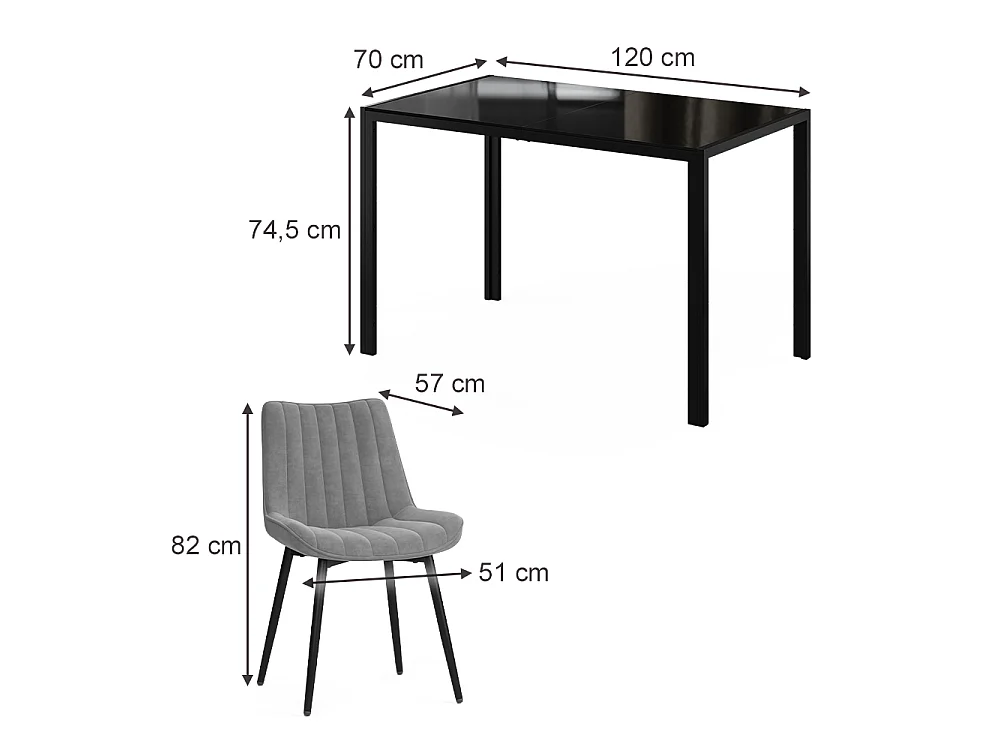 Eettafel set zwart 120x70x74.5 grand