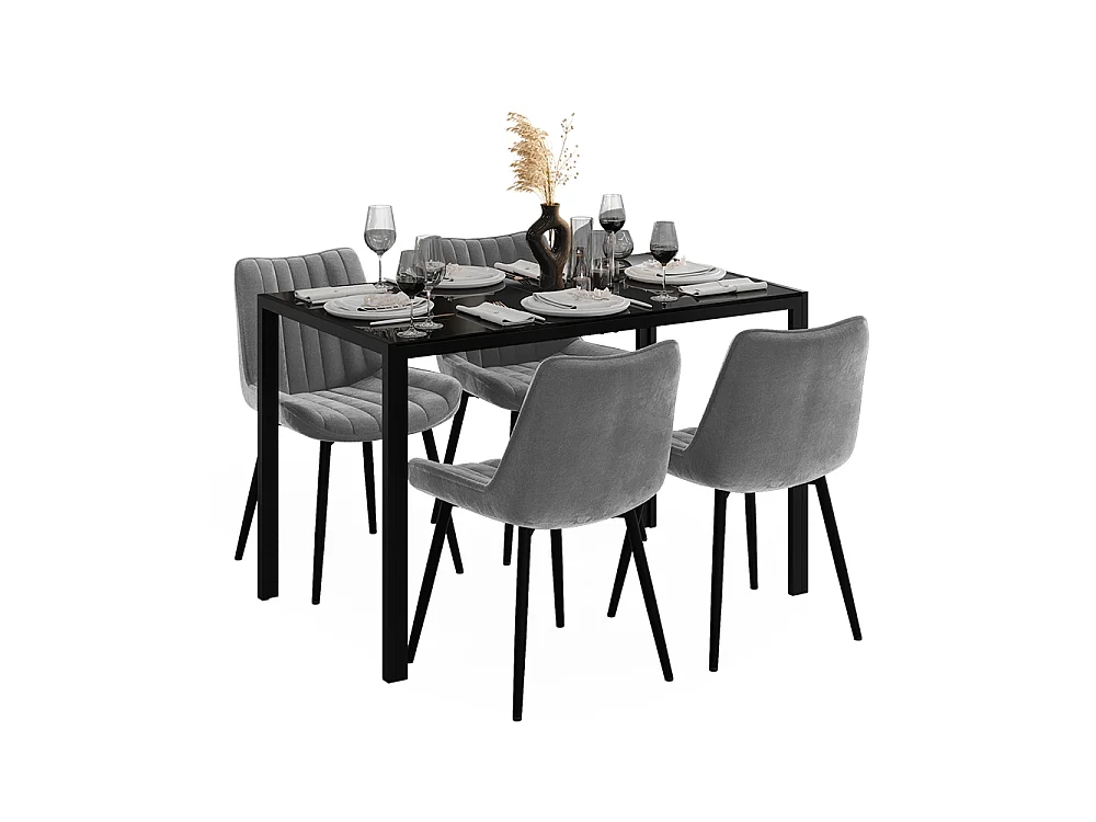 Eettafel set zwart 120x70x74.5 grand