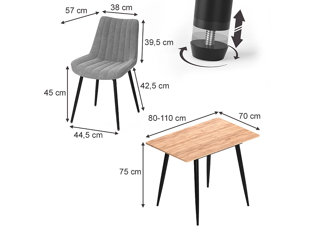 Dining table set goldkraft oak/black 110x70x75 beaver