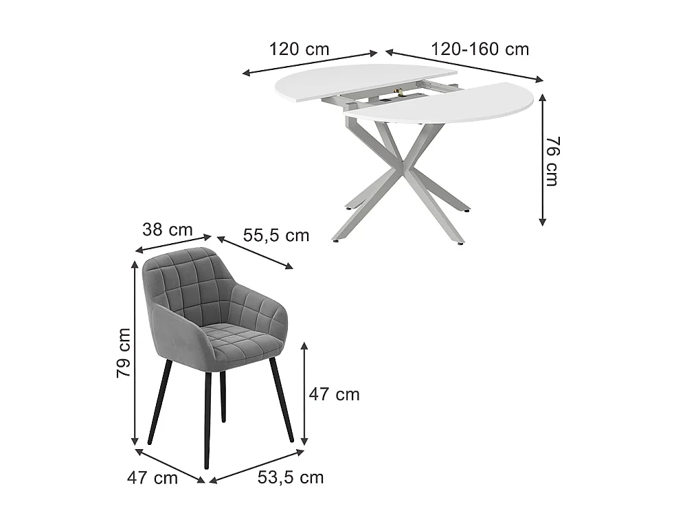 Dining table set white/grey 120x120x76.5 loyd