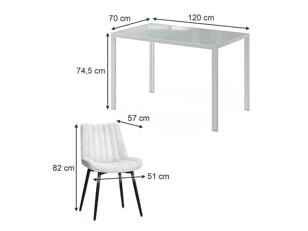 Dining table set white 120x70x74.5 grand