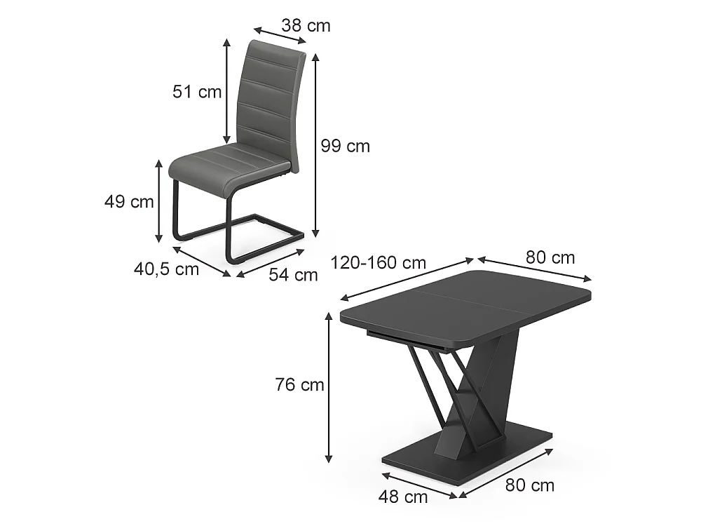 Eettafel set zwart 120x80x76 fenaro
