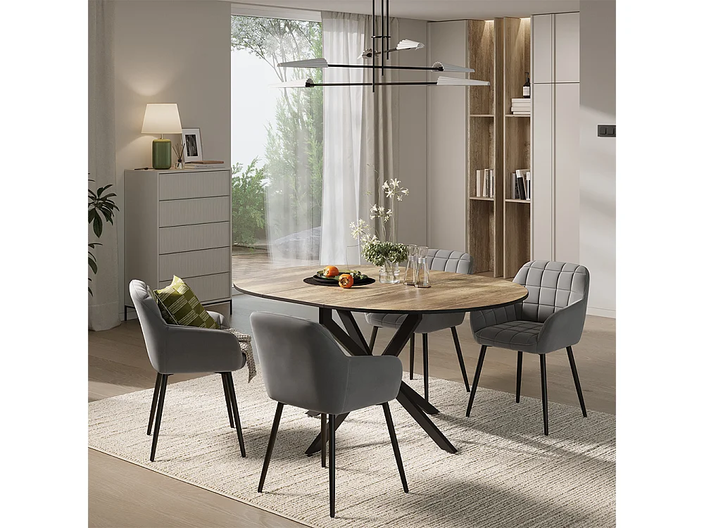 Dining table set rustic oak/black 120x120x76.5 loyd