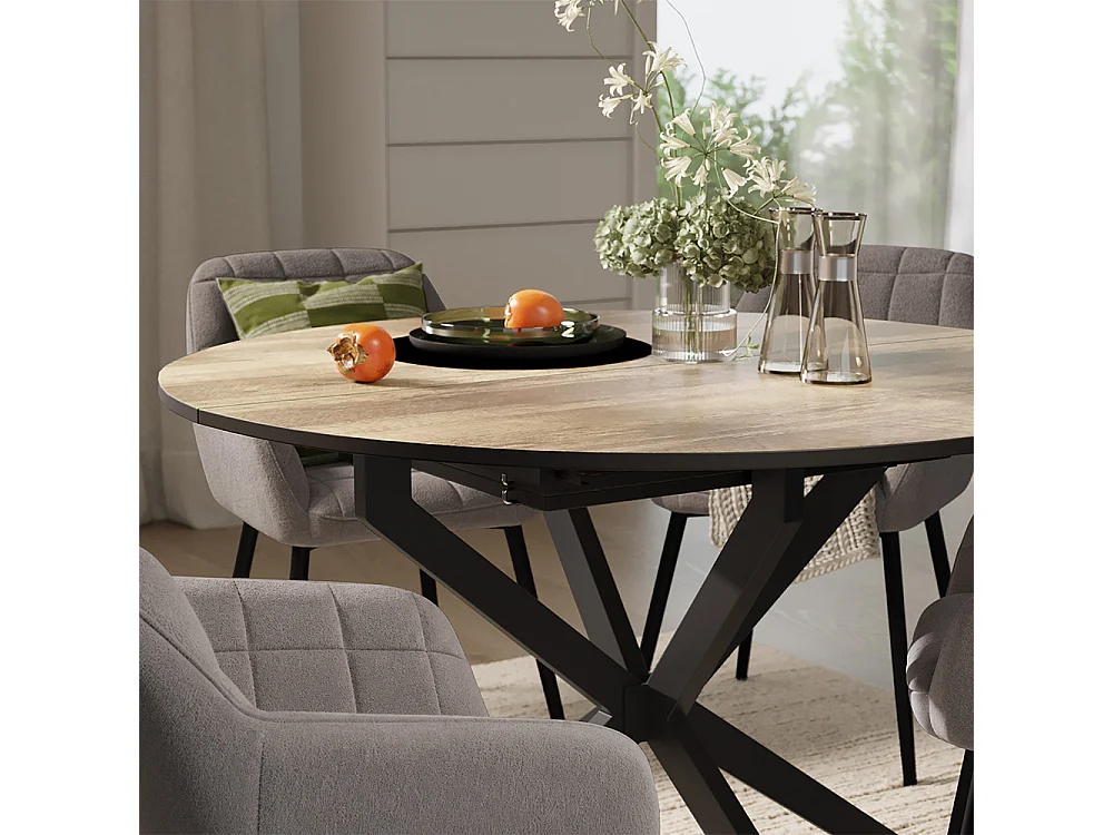 Dining table set rustic oak/black 120x120x76.5 loyd
