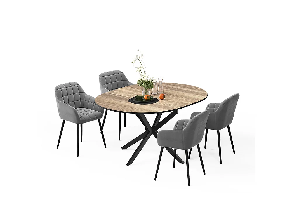 Dining table set rustic oak/black 120x120x76.5 loyd