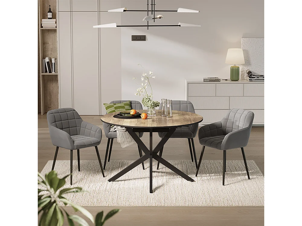 Dining table set rustic oak/black 120x120x76.5 loyd