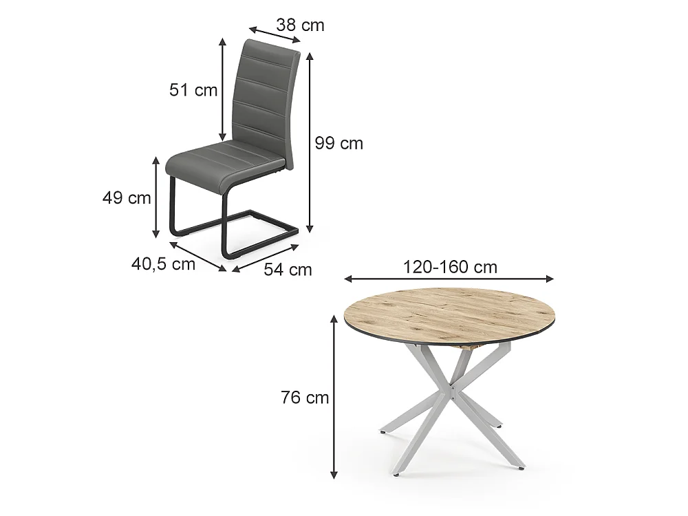 Eettafel set eiken rustiek/grijs 120x120x76.5 loyd