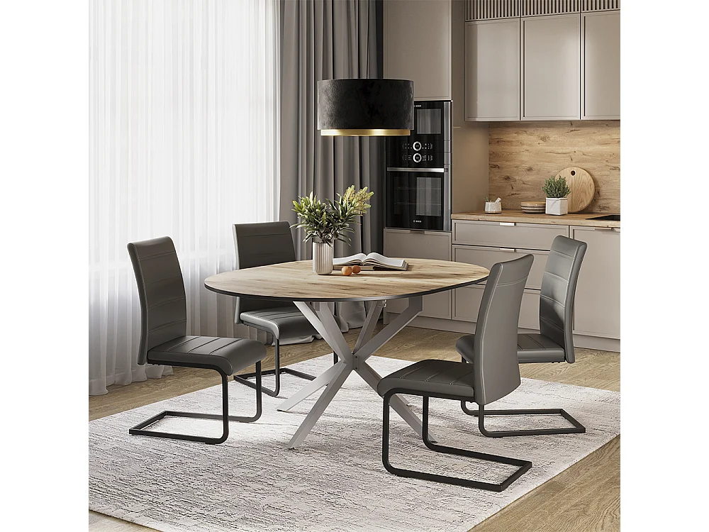Eettafel set eiken rustiek/grijs 120x120x76.5 loyd