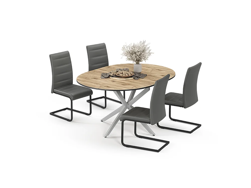 Eettafel set eiken rustiek/grijs 120x120x76.5 loyd