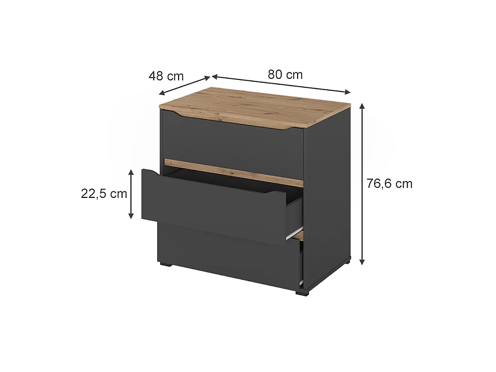 Kommode anthrazit/artisan-eiche 80x48x76.6 ruben
