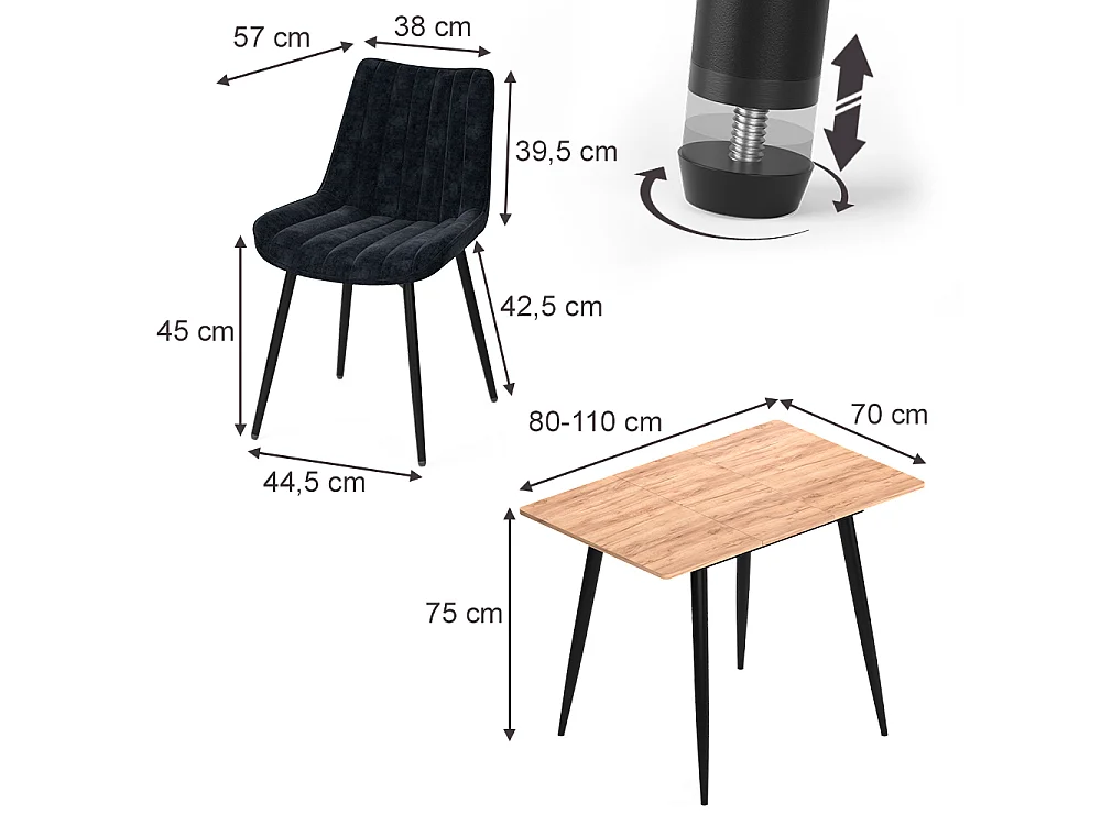 Dining table set goldkraft oak/black 110x70x75 beaver