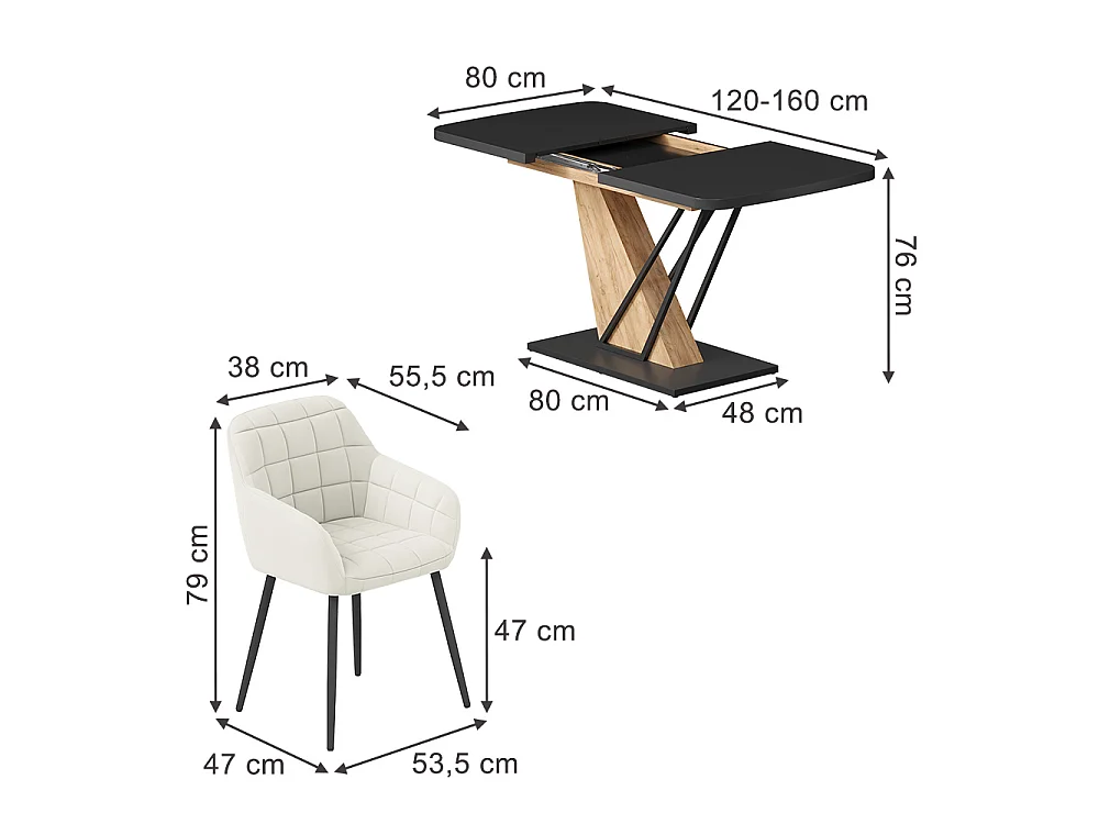Eettafel set zwart/goudkleurig eiken 120x80x77.4 fenaro
