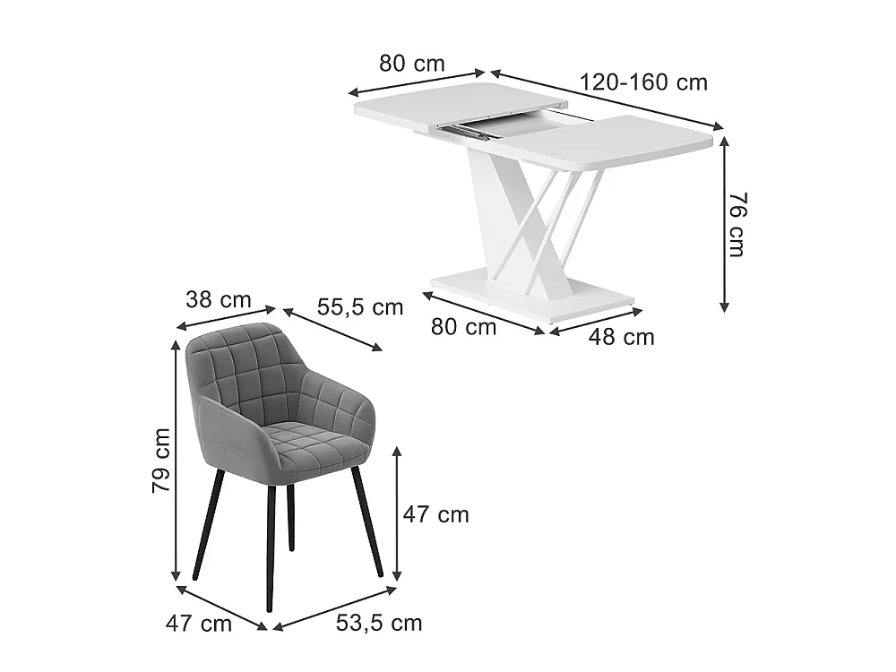 Ensemble de table à manger blanc 120x80x76 fenaro