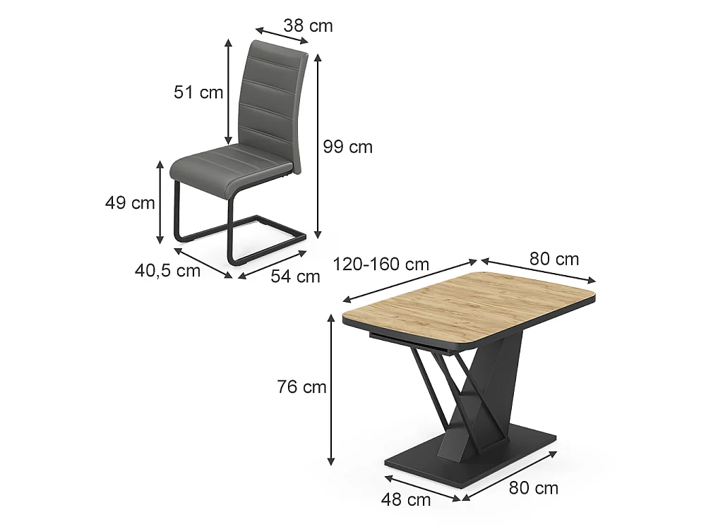 Ensemble de table à manger chêne de force doré/noir 120x80x76 fenaro