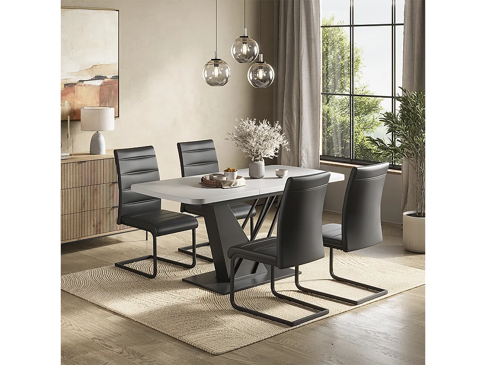 Dining table set white/black 120x80x76 fenaro