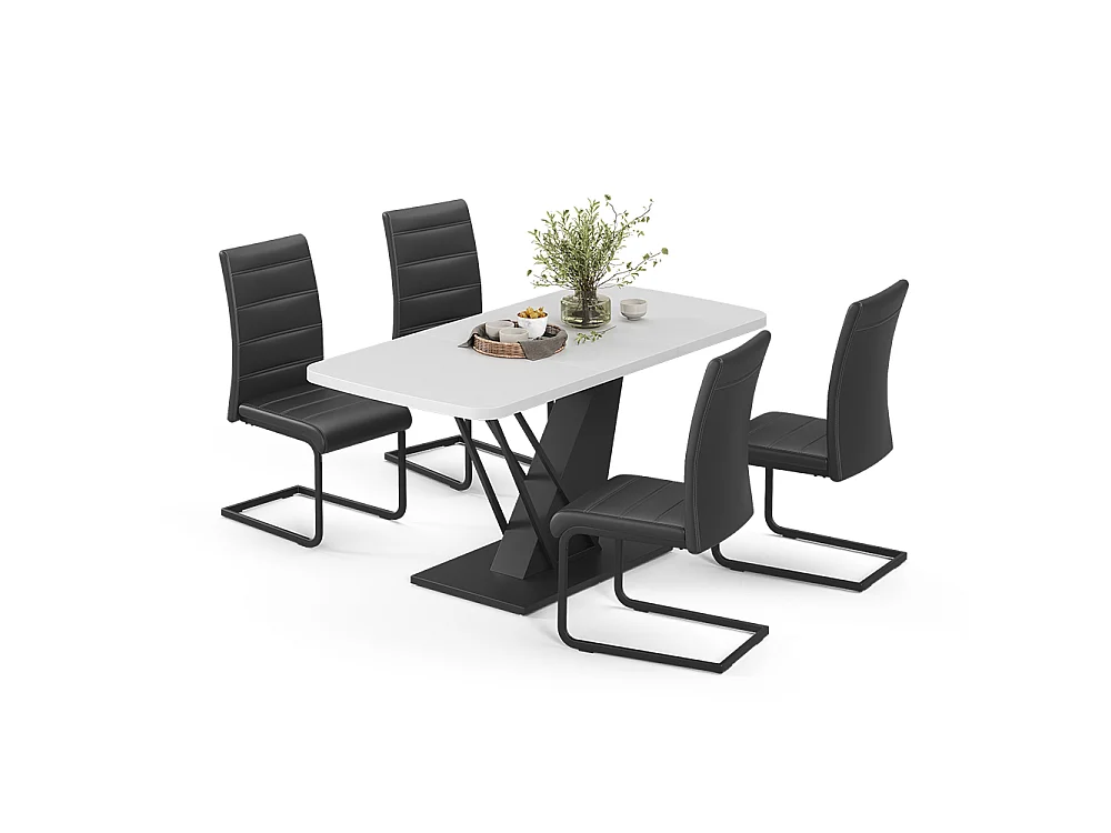 Dining table set white/black 120x80x76 fenaro