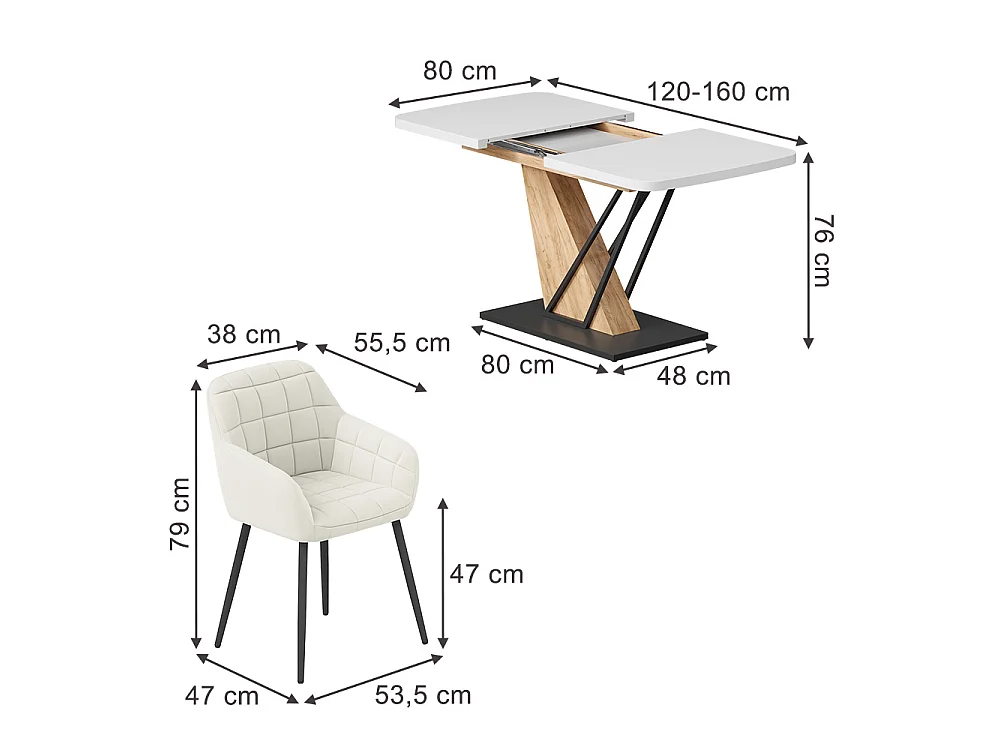 Ensemble de table à manger blanc/chêne de force doré 120x80x77.4 fenaro