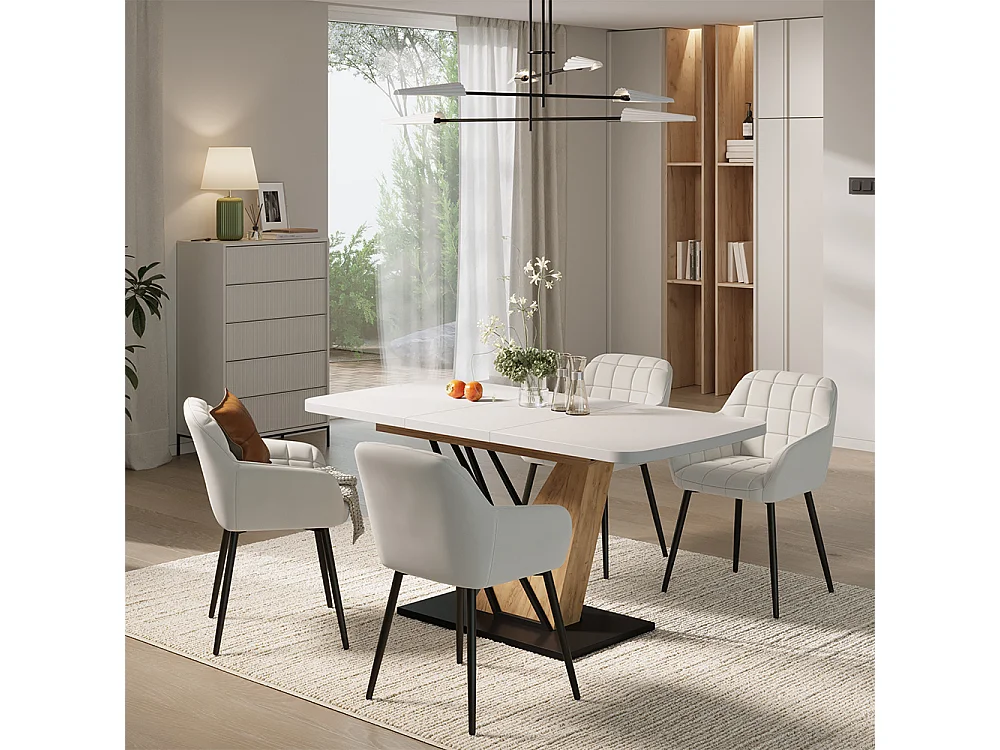 Ensemble de table à manger blanc/chêne de force doré 120x80x77.4 fenaro