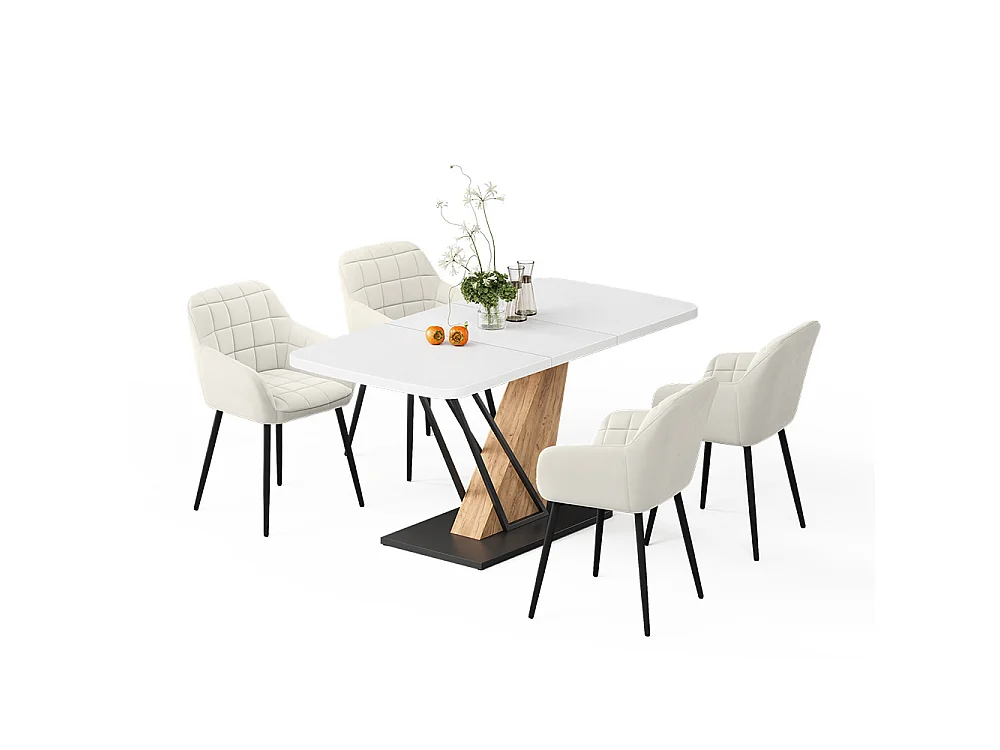 Ensemble de table à manger blanc/chêne de force doré 120x80x77.4 fenaro
